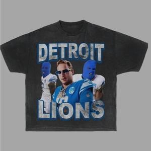 Detroit Lions Graphic Tee Jared Goff Blue Ski Mask Vintage Tee Shirt